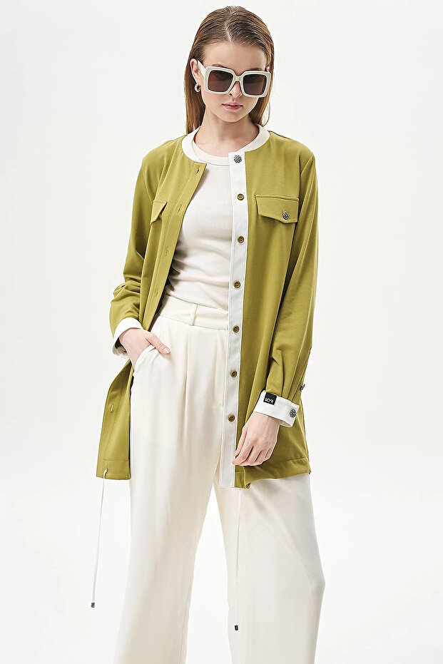 Pleated Pocket Detailed Basic Trousers Ecru