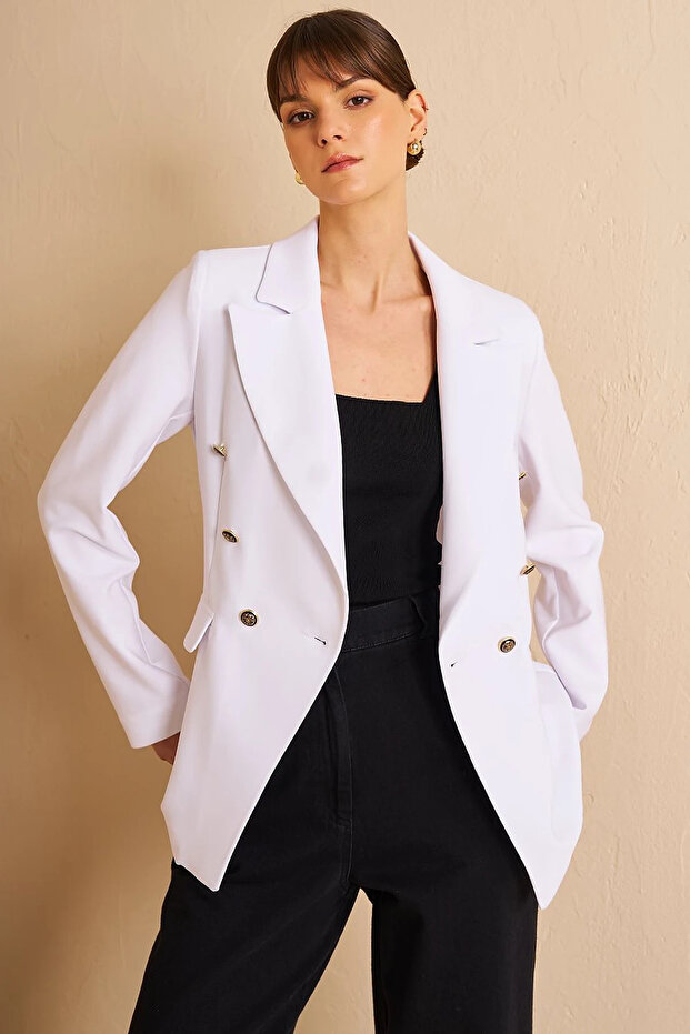 Buttoned Blazer Jacket Optical White