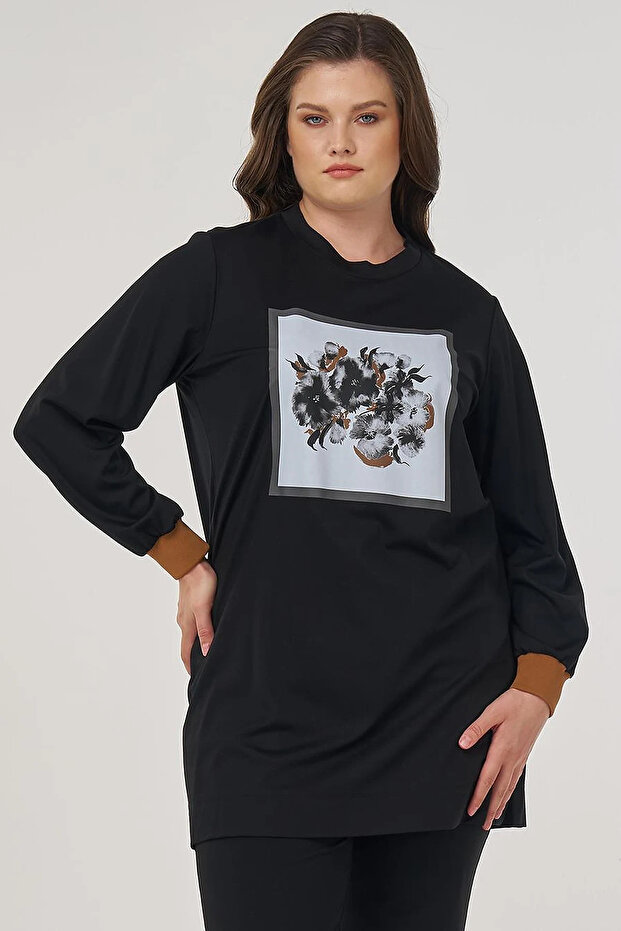 Visually Printed Rayon Sweatshirt Black