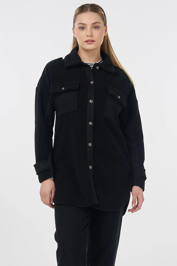 Double Pocket Plush Jacket Black