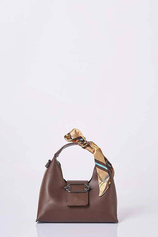 Faux Leather Bag with Scarf Detail Bitter Brown