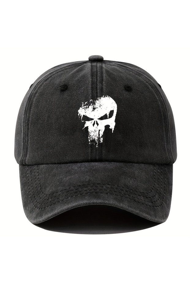 Adjustable black Fashion printing skull baseball cap, outdoor sun protection, cycling duckbill cap,