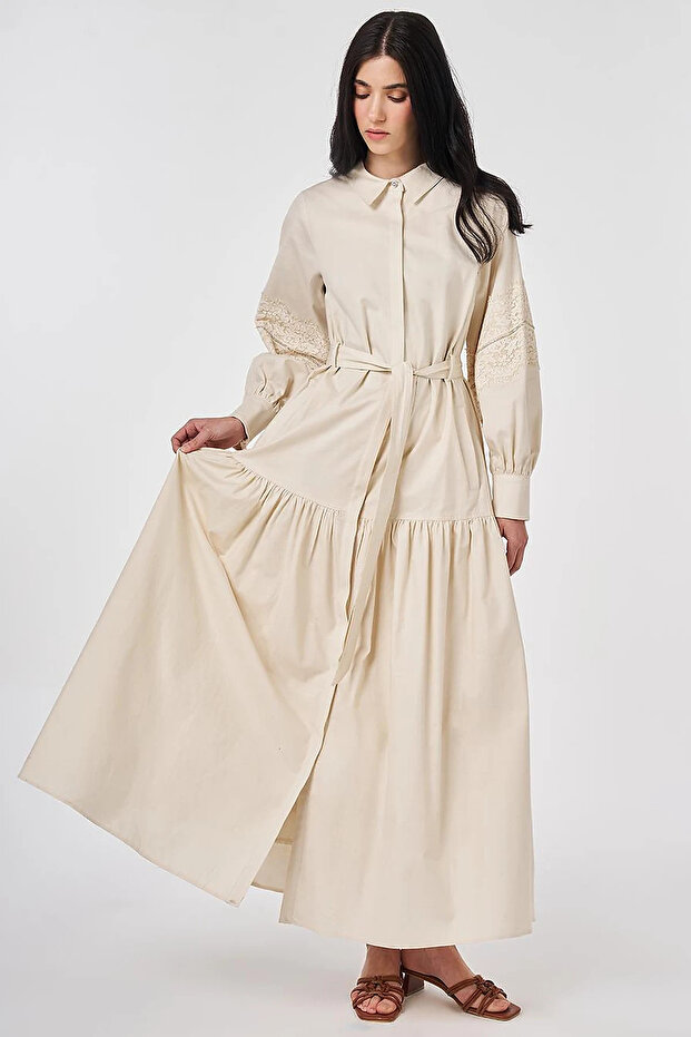 Lace Trimmed Maxi Dress Cream