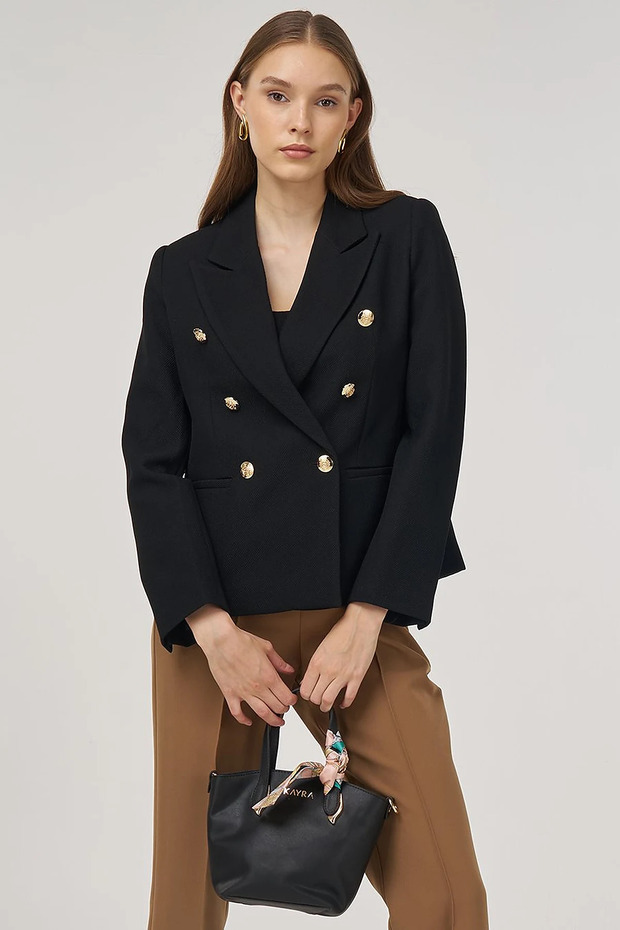 Gold Buttoned Blazer Jacket Black