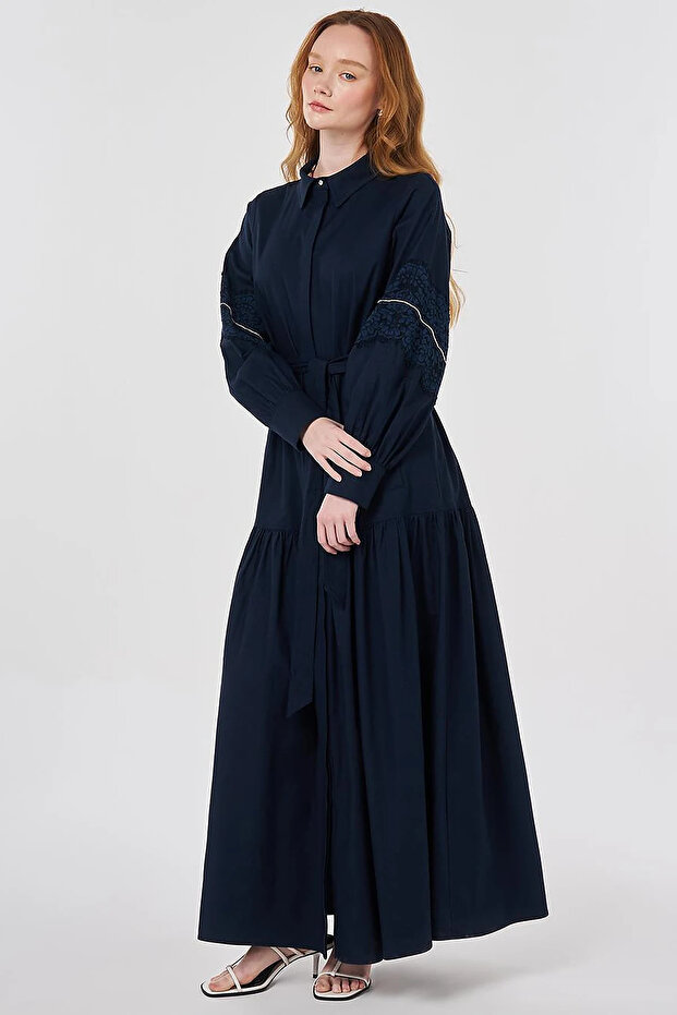 Lace Trimmed Maxi Dress Dark Navy Blue