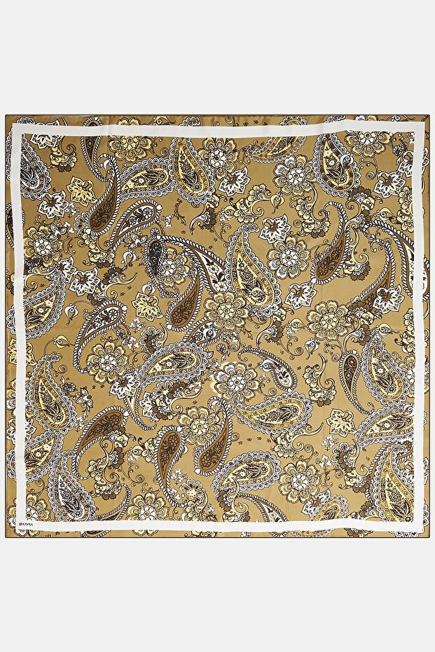 Ethnic Pattern Silk Scarf Khaki