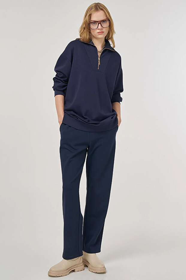 Off-Shoulder Viscose Sweatshirt Navy Blue