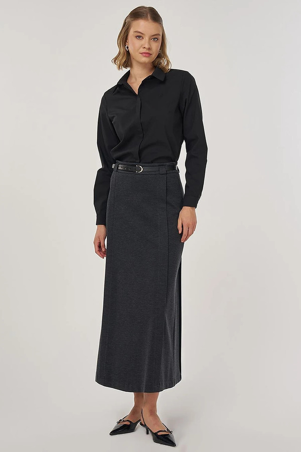 Belt Detailed Pencil Skirt Smoked