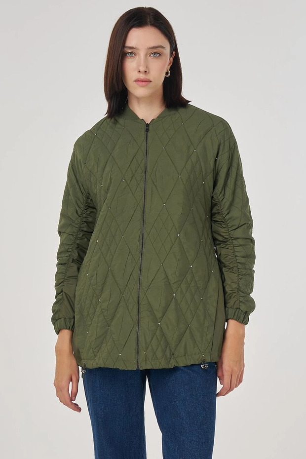 Embossed Pattern Jacket Forest Green