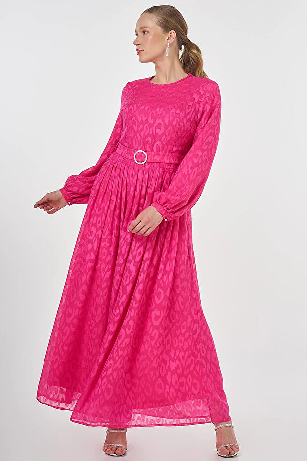 Jacquard Dress with Metal Accessories Fuchsia