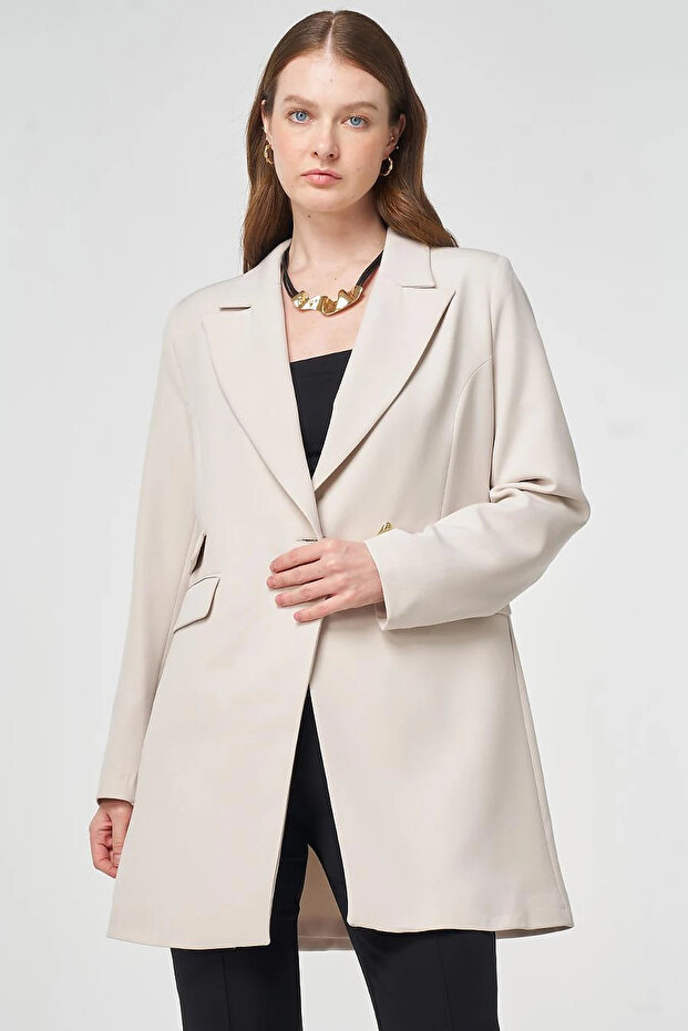 Single Button Blazer Jacket Light Gray
