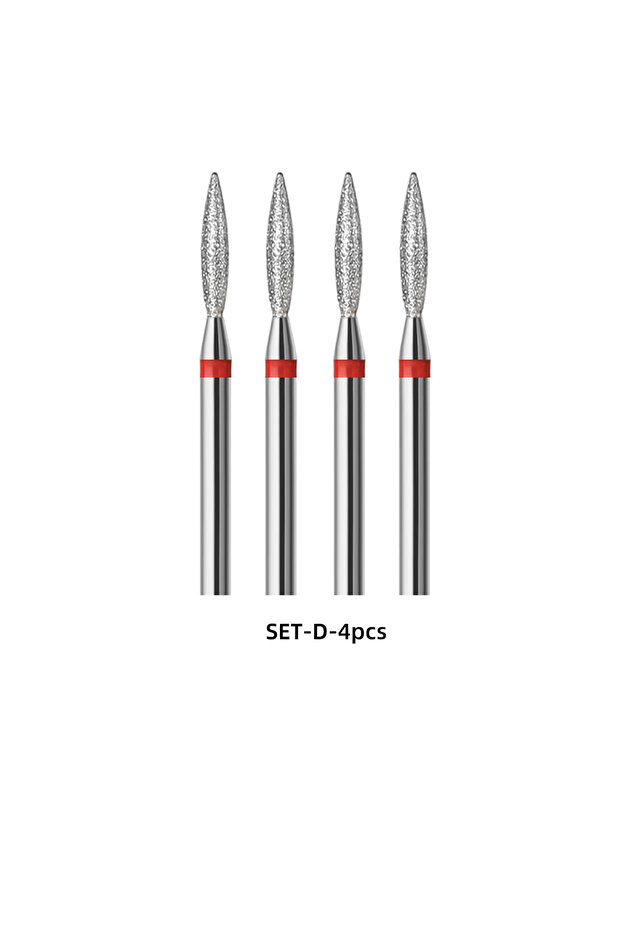 4pcs-D 4pcs Flame Shape Diamond Cuticle Nail Drill Bit Set, Pro Manicure Drill Bits for Nail Prep, 3