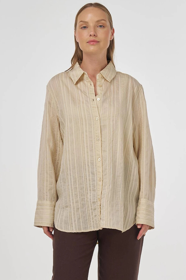 Stripe Pattern Lyocell Tunic Light Gray