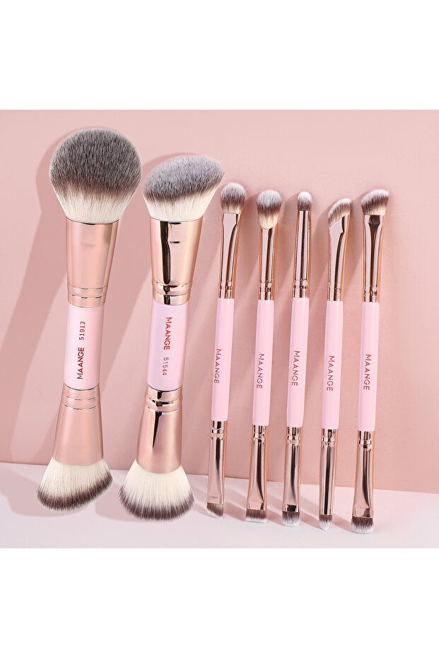 Pink MAANGE 7pcs Double Head Makeup Brushes Dense Foundation Concealer Liquid Cream Blending Detail