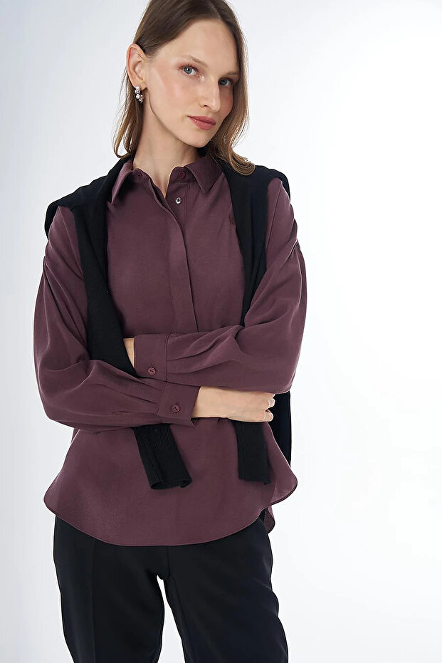 Yarım Pat Basic Blouse Burgundy
