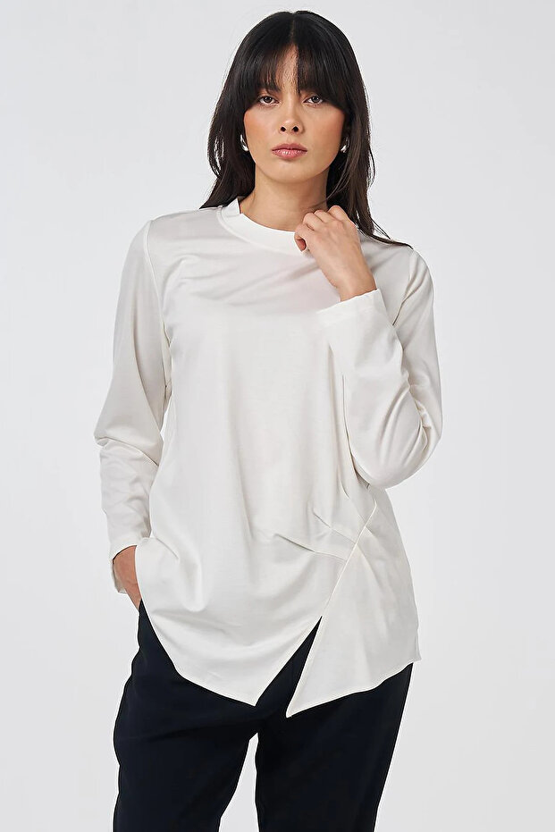 Drape Detailed Rayon Blouse Optical White