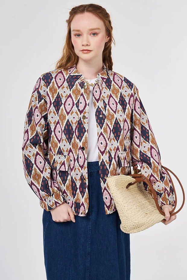 Patterned Bomber Jacket Navy Blue