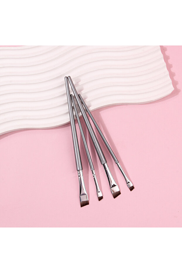 Silver 4PCS Liquid Eyeliner Brush Ultra Thin Fine Oblique Angle Flat Head Eyebrow Brush