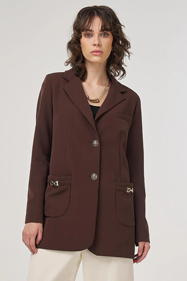 Double Button Blazer Jacket Dark Brown