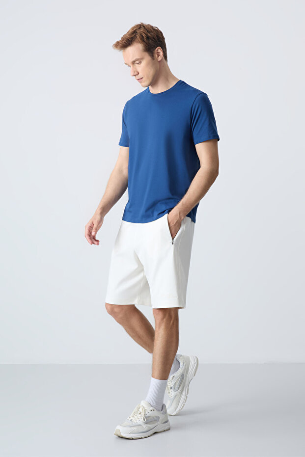 Ecru Cotton Thick Soft Textured Standard Fit Basic Men's Shorts - 81276