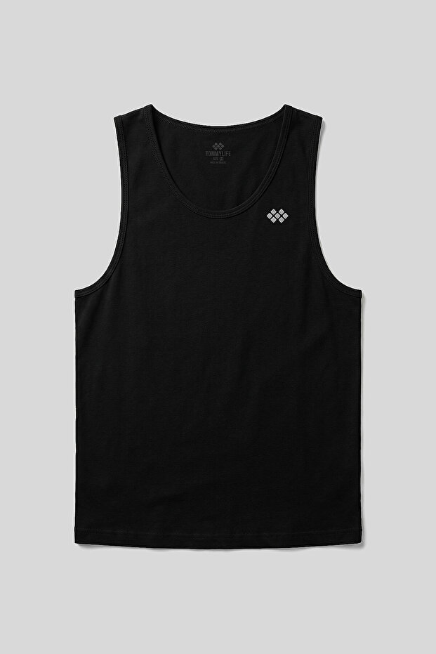 Black Standard Fit Basic Sports Sleeveless Men's Tank Top - 88503