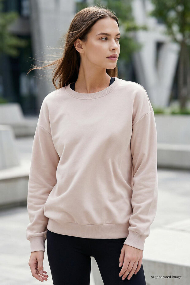 Beige Basic O Neck Oversized Women's Sweatshirt - 97053