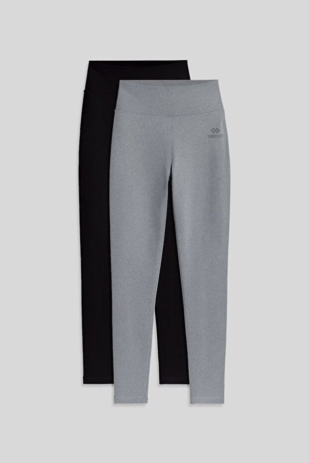 Slim Fit 2-Pack Black-Grey Melange Women's Tights - 94011
