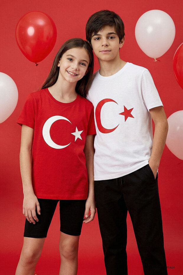 Red Moon Star Printed Unisex Kids T-Shirt - 11333