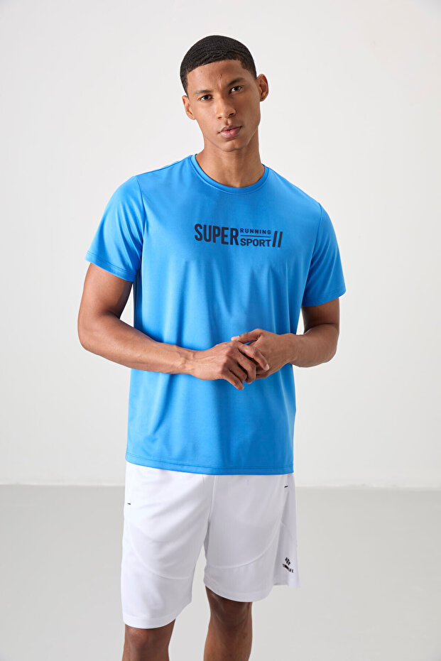 Cobalt Blue Breathable Textured Slim Fit Flexible Standard Fit Men's Performance T-Shirt - 88385