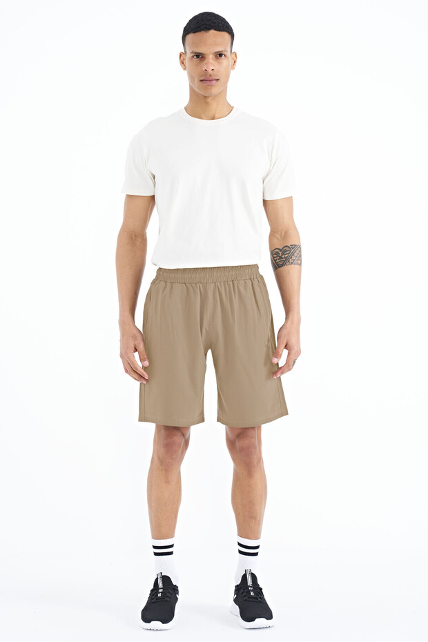 Beige Elastic Men's Shorts with Side Pocket Detail - 81238