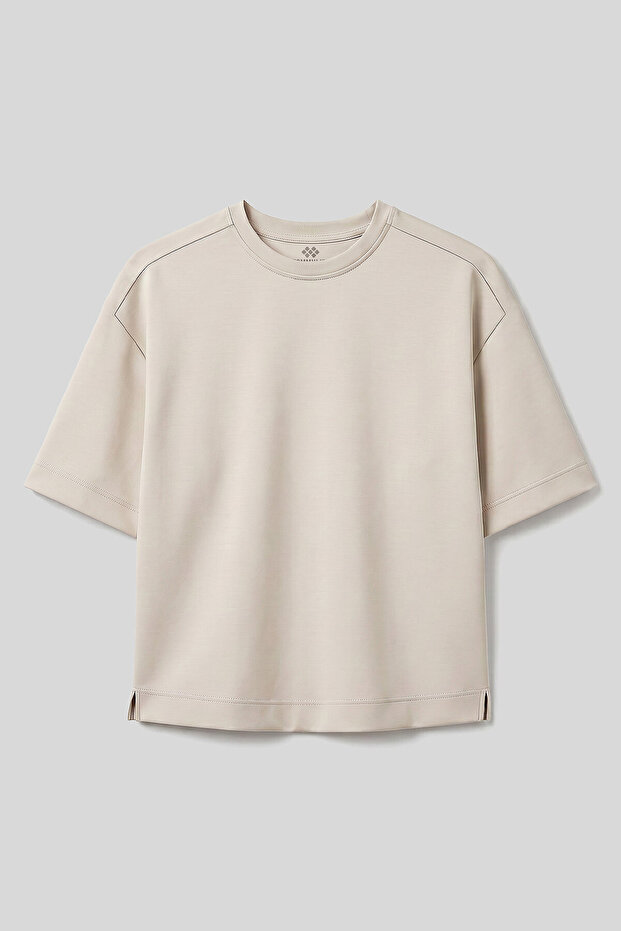Beige O-Neck Standard Fit Short Sleeve Women's T-Shirt - 97316