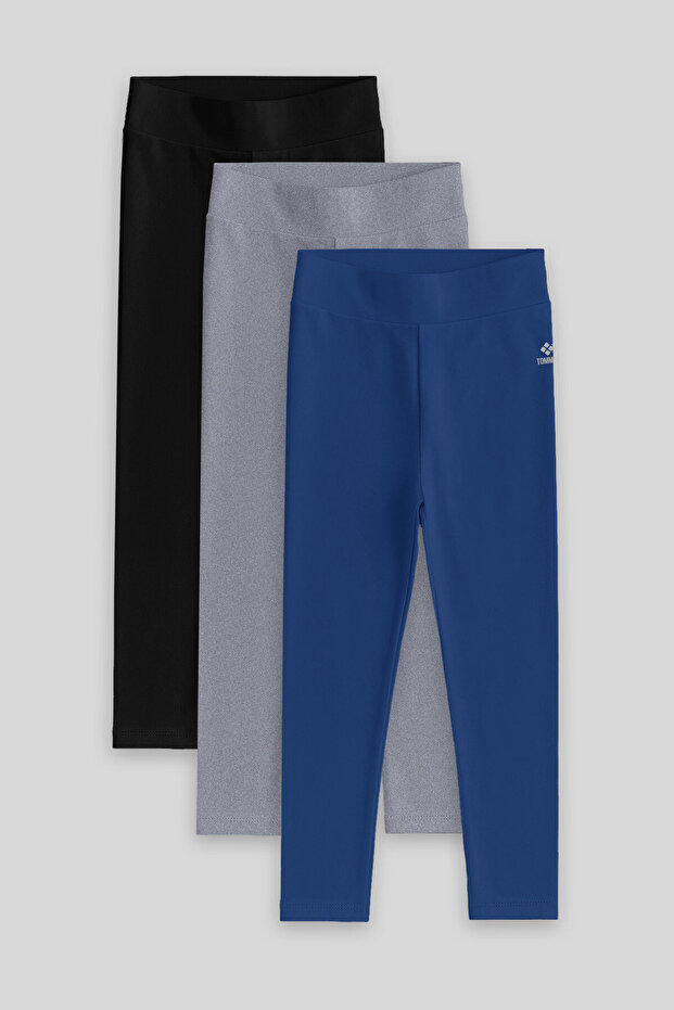 Standard Fit Basic 3-Pack Black-Grey-Indigo Girls' Leggings - 75047
