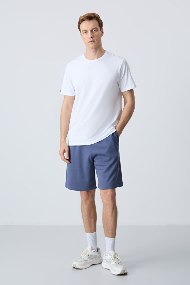 Thick soft textured standard fit basic men's shorts - 81275