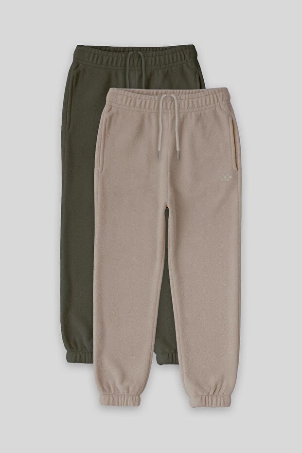 Standard Fit 2-Pack Khaki-Dark Beige Girls' Tracksuit Bottom - 75155