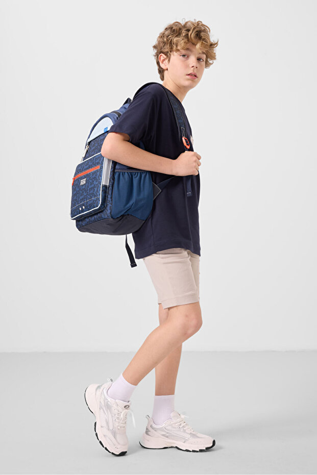 Navy Blue-Stone Cotton Oversize Fit Woven Lightweight Flexible Chino Boy's Shorts Suit - 11278