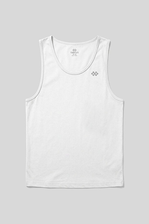White Standard Fit Basic Sports Sleeveless Men's Tank Top - 88503