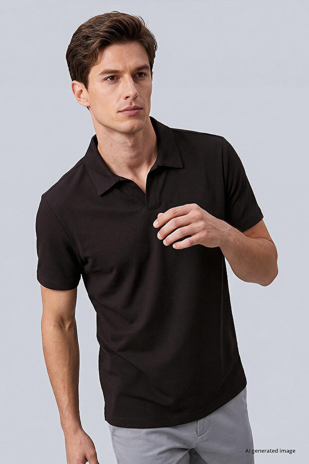 Brown Comfortable Form Soft-Textured Polo Collar Men's T-Shirt - 88496