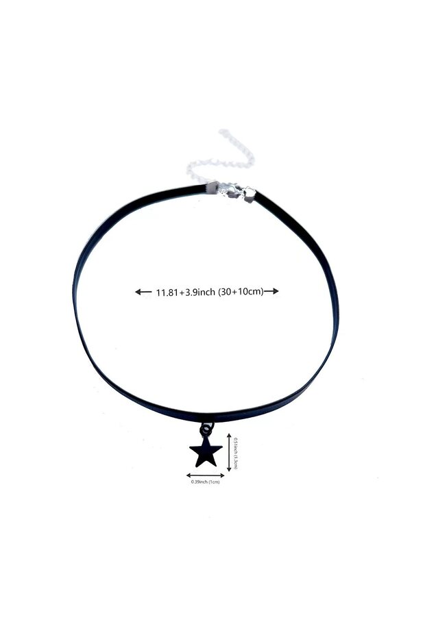 40cm Steel color Cute Star Five-pointed Star Black PU Neck Strap Choker Collar Choker Short Clavicle