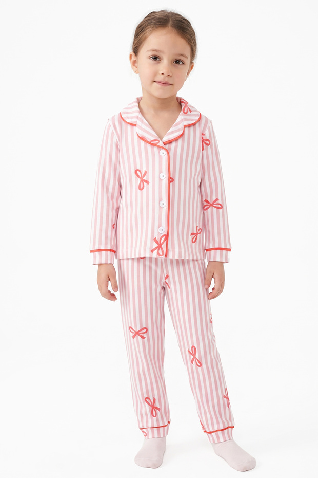 Baby Girl White Powder Bowknot Striped Pajama Set