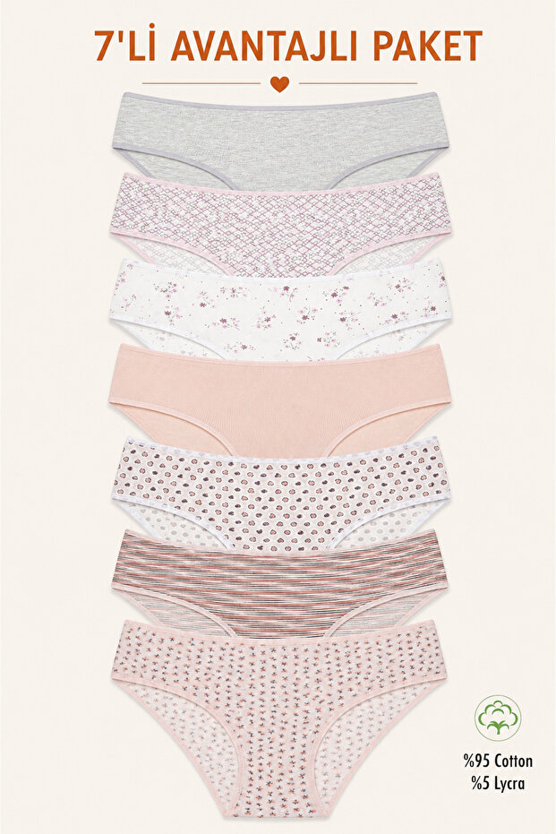 Women's Basic Cotton Bikini Panties 7-Pack - Flexible Comfortable Daily Underwear 4106