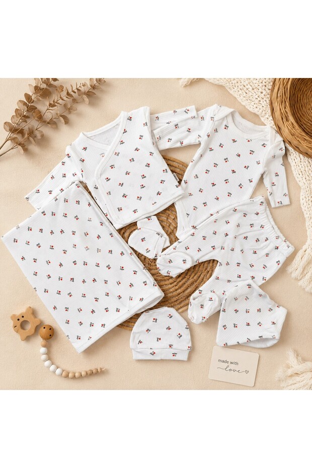 7 Pieces 100% Cotton Ribbed Combed Cotton Fabric Mom&Dad Printed Newborn Hospital Release Set