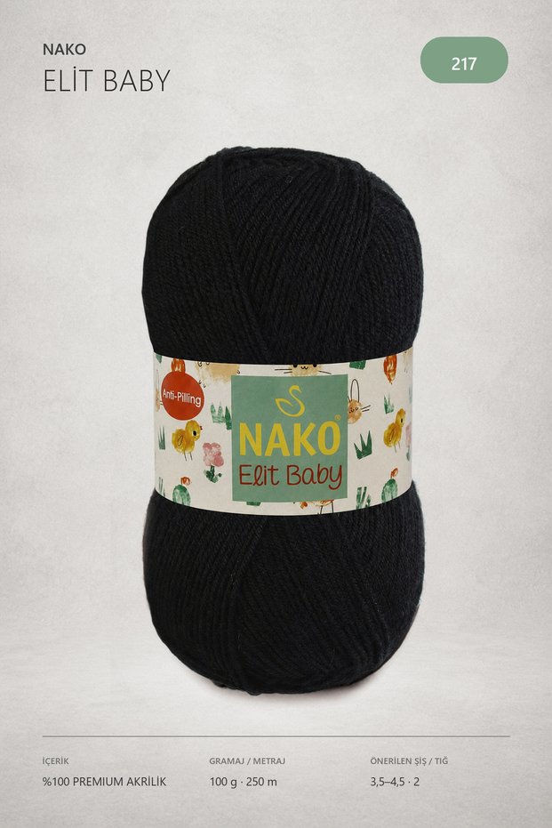 N.Ako Elit Baby Anti Pilling Non-Pilling Baby Floss 217 Black