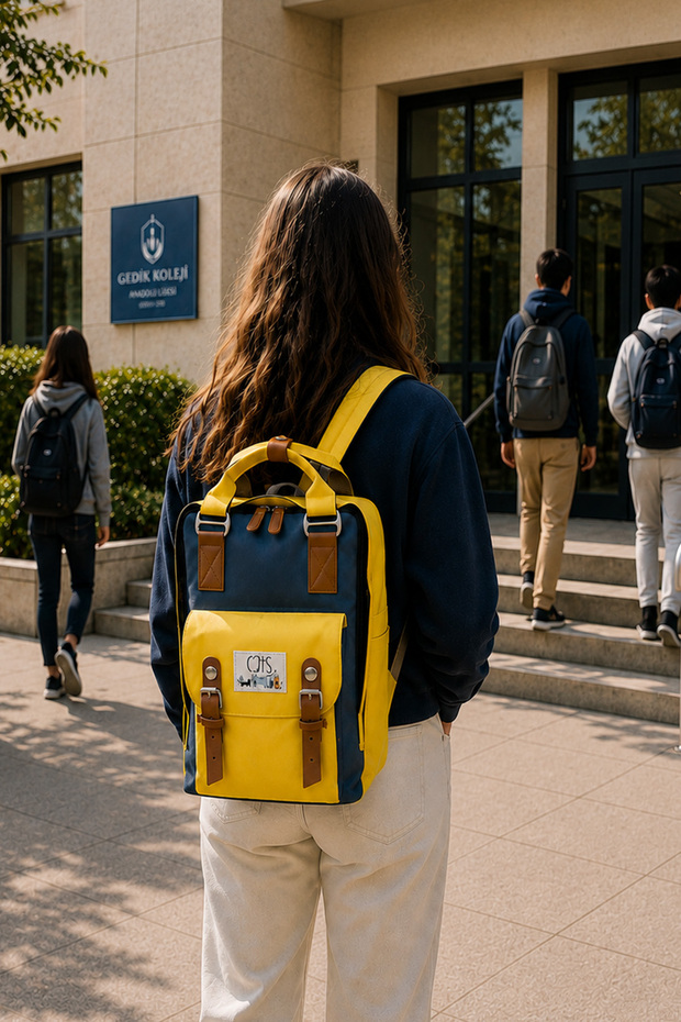 Cats Backpack with USB Port Yellow
