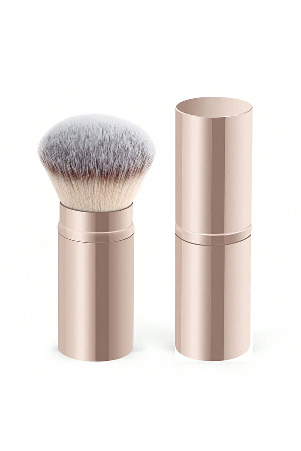 Gold 1pc Professional Facial Round Head Retractable Brush, Makeup Brush, Blush Brush Foundation Brus