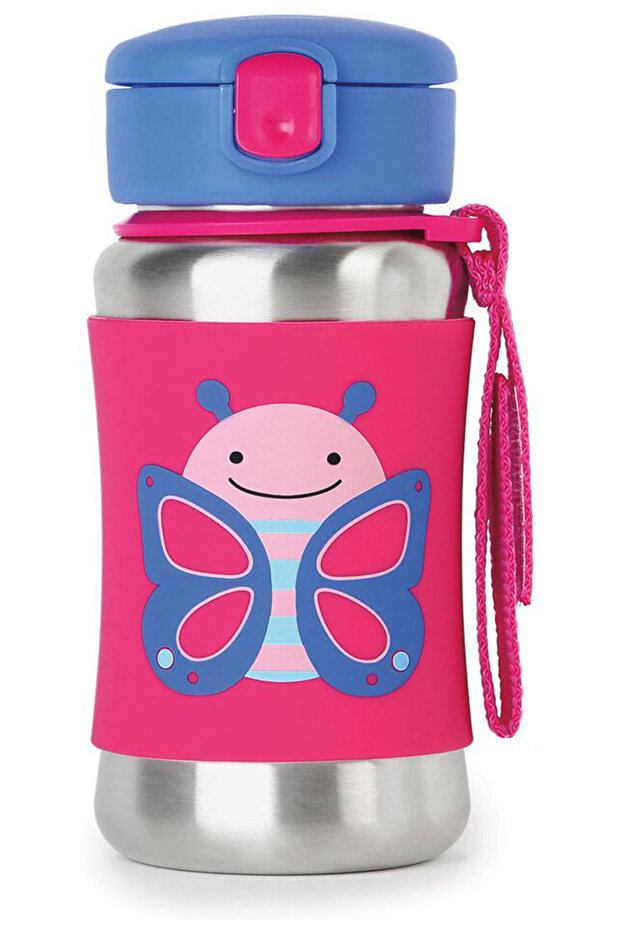 Zoo Stainless Steel Water Bowl with Straw Butterfly