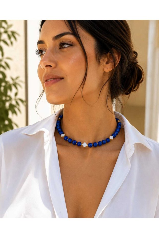 Luna Yonca Detailed Lava Stone Choker Natural Stone Necklace