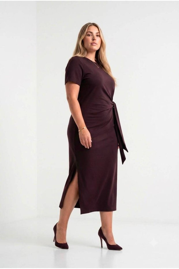 Women's Plus Size Short-Sleeve Tie-Detail Waist Dress 5303-25
