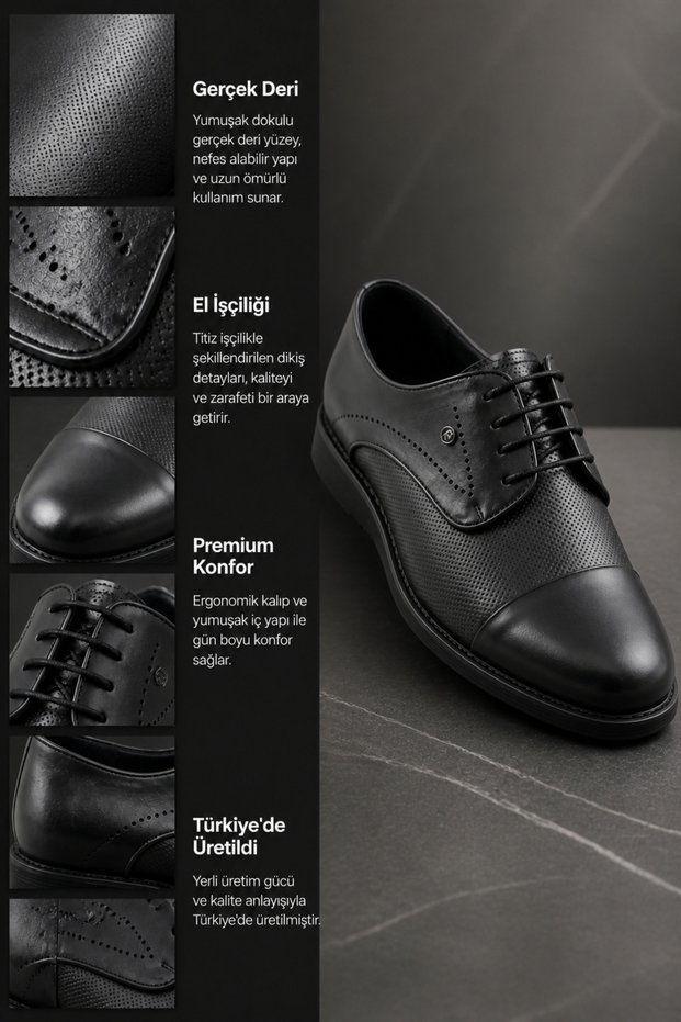 Men's Black Leather Classic Shoes Comfortable for Daily and Office Use