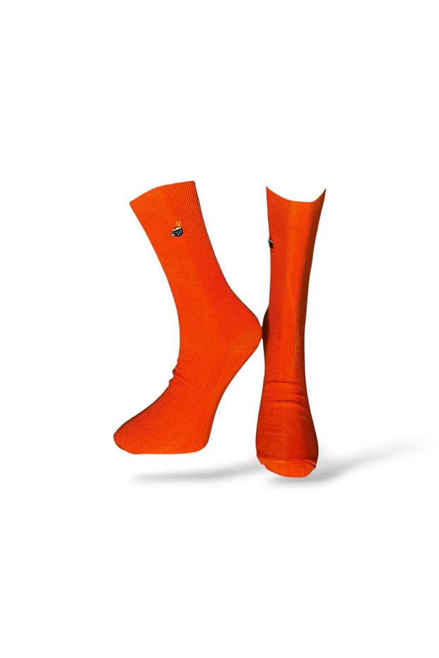 Single Unisex Sushi Embroidered Orange Colored Socks