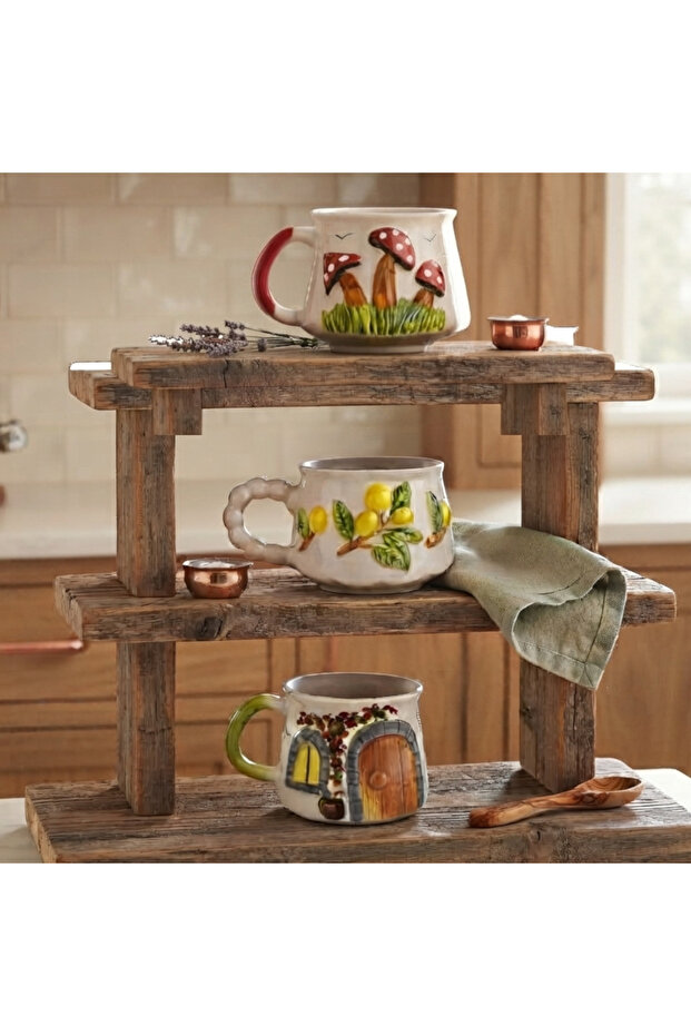 Embossed Patterned 2D, 3-Piece Mug Sets, Double Sided, Hand-Crafted, 2 Different Options